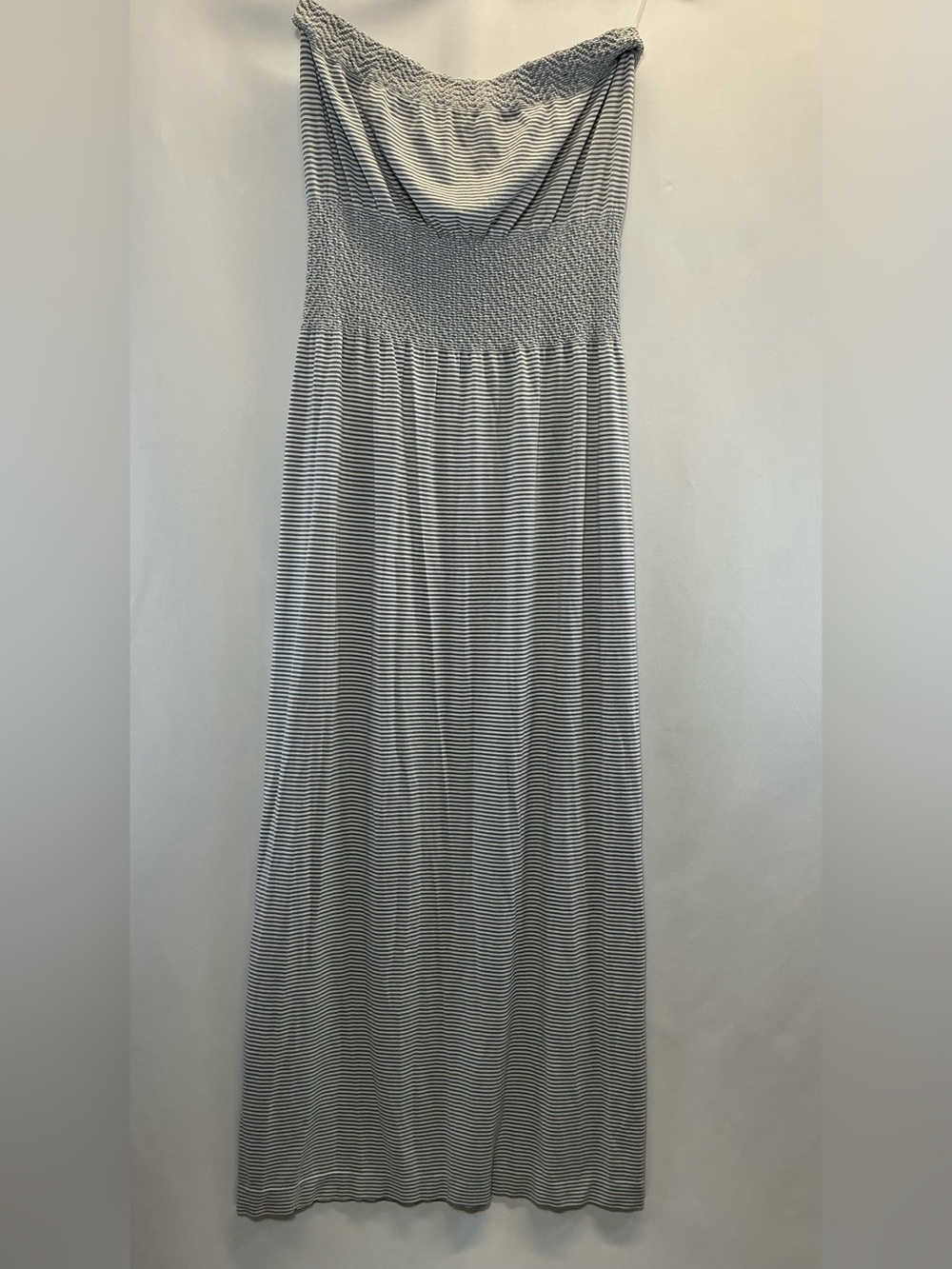 Lark + Grey Gray White Stripe Strapless Maxi Dress S/M Beach Vacation - Picture 7 of 11